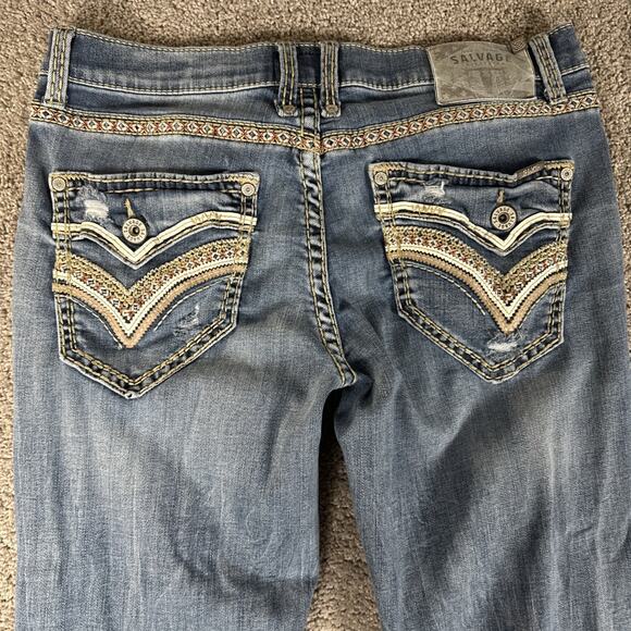 Salvage Jeans Mens 36x30 Mayhem Bootcut Distressed Rope Stitch Whiskered Denim - Picture 11 of 11